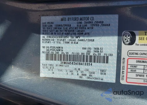 2005 Ford Freestar Limited from USA, damaged, VIN 2FMDA58265BA13354
